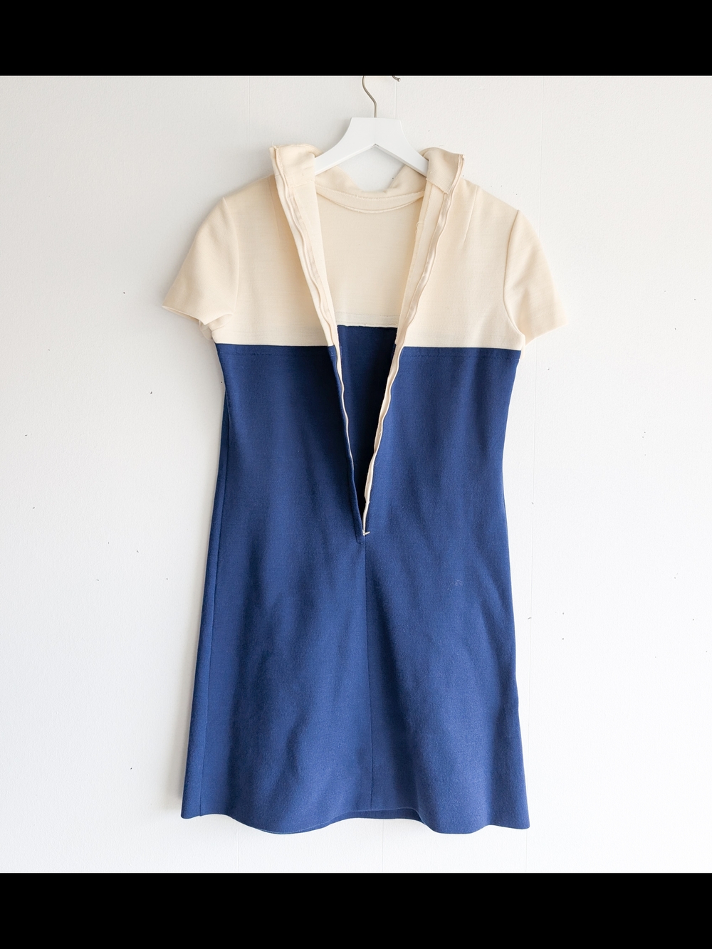 Vintage 1960s Peck & Peck Blue & White Wool Double Breast Pea Coat Dress Set Med - Picture 8 of 10